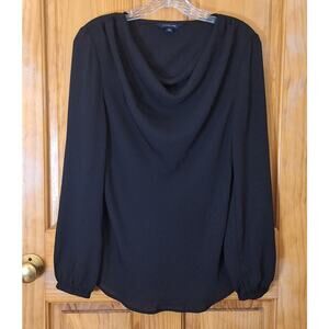 Lands' End Blouse Women's Size 6 Black Polyester Drape Neck Evening Dinner Party